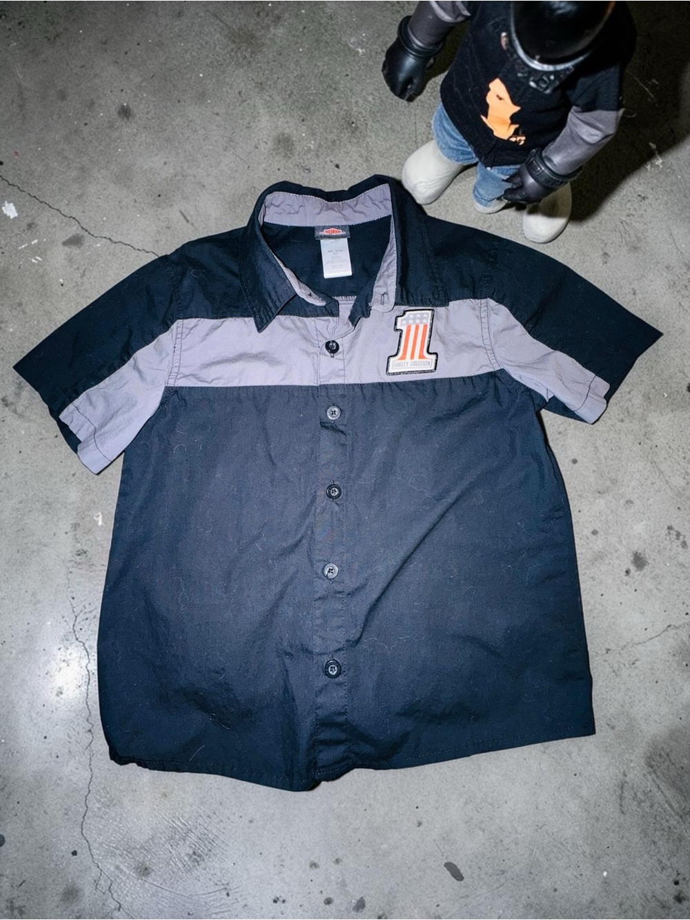 Harley-Davidson Big Boys' #1 Short Sleeve Button Work Shop Shirt - 6-7 EUC